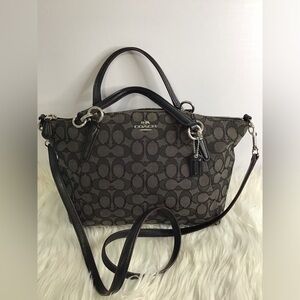 Authentic Coach Bag Kelsey Small Canvas Satchel Crossbody Gray/Blk EUC